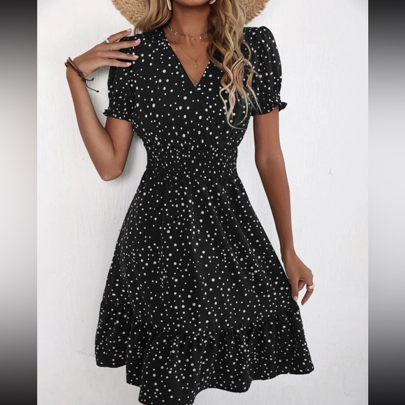 Boho polka dots puff sleeve A line dress - Picture 5 of 10